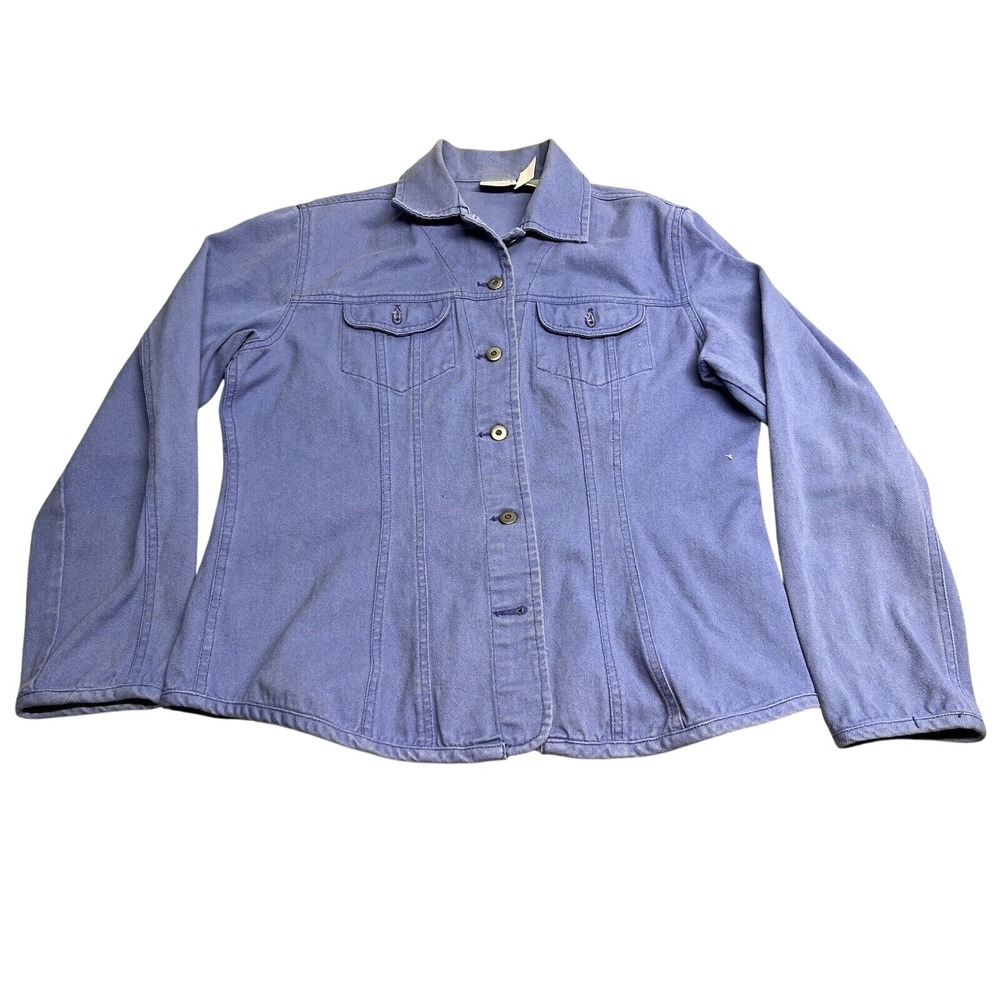 Chicos Denim Jacket Womens Size 1 Slate Blue Cotton Button Front